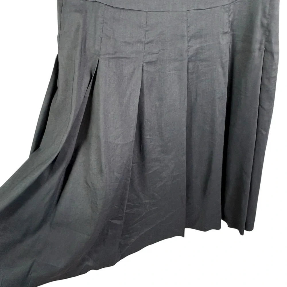 Banana Republic A-Line Linen Blend Dress Size 10 Black Pleated Sleeveless - Picture 3 of 10